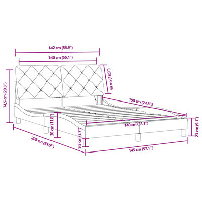 vidaXL Rám postele s LED svetlami modrý 140x190 cm zamat