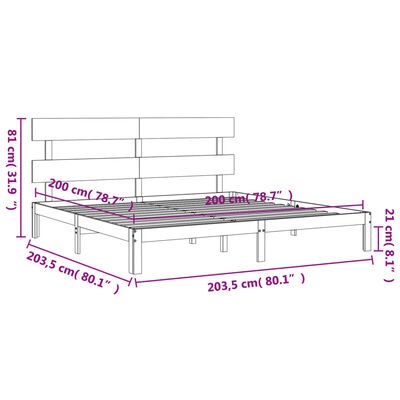 vidaXL Posteľný rám s čelom sivý 200x200 cm masívne drevo