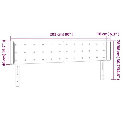 vidaXL Čelo postele s LED tmavosivé 203x16x78/88 cm látka