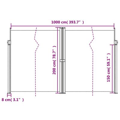 vidaXL Zaťahovacia bočná markíza, čierna 200x1000 cm