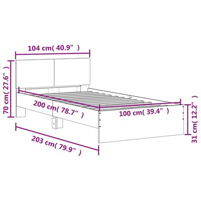 vidaXL Posteľný rám s čelom a LED svetlami sivý sonoma 100x200 cm