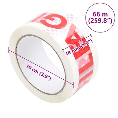 vidaXL Baliaca páska 36 ks potlač FRAGILE biela 48 mm x 66 m