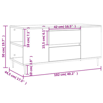 vidaXL Konferenčný stolík biely 102x44,5x50 cm kompozitné drevo