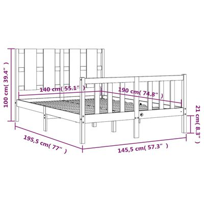 vidaXL Rám postele s čelom 140x190 cm masívne drevo