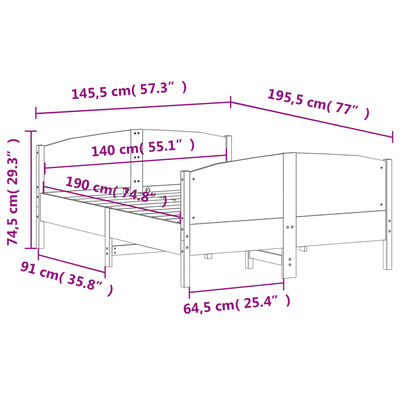 vidaXL Posteľ bez matraca 140x190 cm borovicový masív