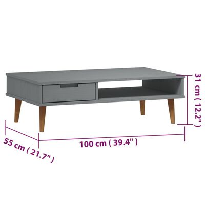 vidaXL Konferenčný stolík MOLDE, sivý 100x55x31 cm, borovicový masív