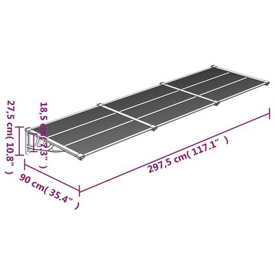 vidaXL Vchodová strieška, sivá a priehľadná 297,5x90 cm polykarbonát