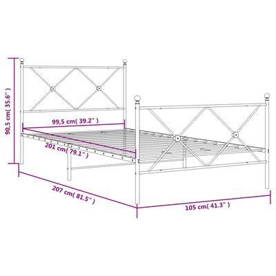 vidaXL Kovový rám postele s čelom a podnožkou biely 100x200 cm