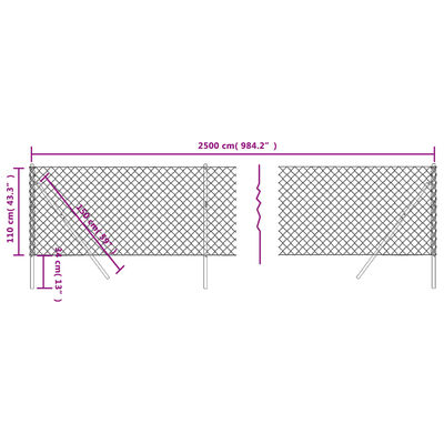 vidaXL Drôtený plot antracitový 1,1x25 m