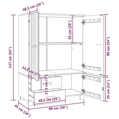 vidaXL Šatník HAMAR, medovo hnedý 99x45x137 cm, borovicový masív