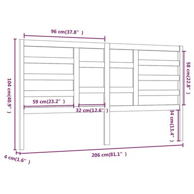 vidaXL Čelo postele sivé 206x4x104 cm masívna borovica