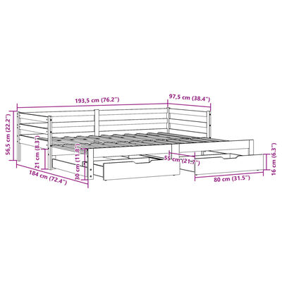 vidaXL Vysúvacia denná posteľ zásuvky voskovohnedá 90x190 cm borovica