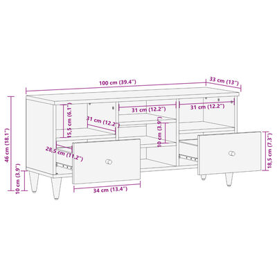 vidaXL TV skrinka 100x33x46 cm, mangový masív