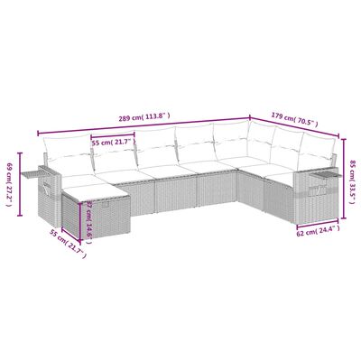 vidaXL 8-dielna záhradná súprava pohoviek s vankúšmi sivá polyratanová