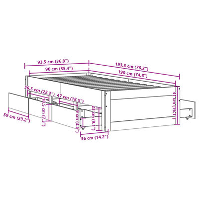 vidaXL Posteľ bez matraca so zásuvkami biela 90x190 cm borovica