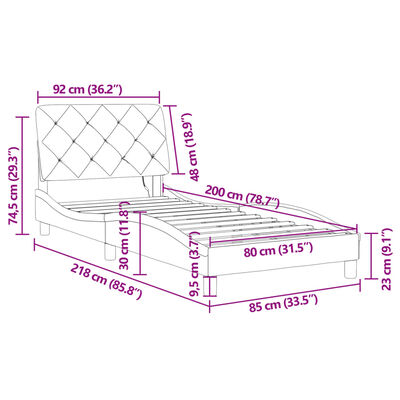 vidaXL Rám postele s LED svetlami čierny 80x200 cm zamat