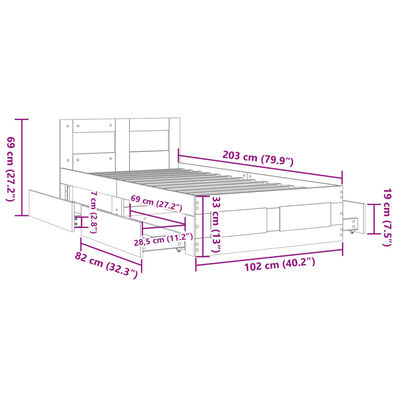 vidaXL Posteľný rám s čelom sivý sonoma 100x200 cm kompozitné drevo