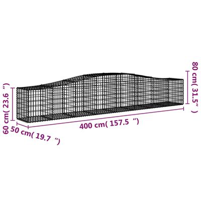 vidaXL Oblúkový gabionový kôš 6 ks 400x50x60/80 cm pozinkované železo