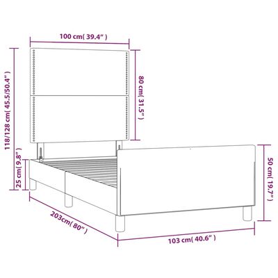 vidaXL Posteľný rám s čelom modrý 100x200 cm látka