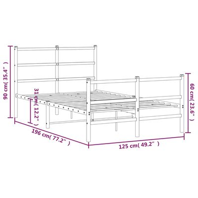 vidaXL Kovový rám postele s predným a zadným čelom biely 120x190 cm