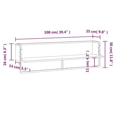 vidaXL Nástenná polica s tyčou dymový dub 100x25x30 cm