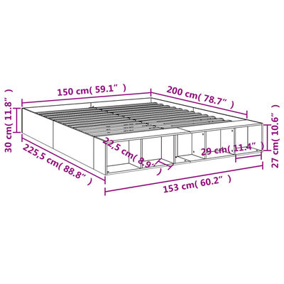 vidaXL Posteľný rám dymový dub 150x200 cm kompozitné drevo