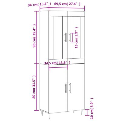 vidaXL Vysoká skrinka biela 69,5x34x180 cm spracované drevo