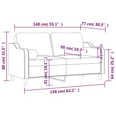 vidaXL 2-miestna pohovka s vankúšmi čierna 140 cm látka