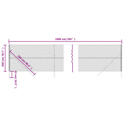 vidaXL Drôtený plot antracitový 2x10 m