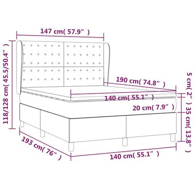 vidaXL Posteľný rám boxspring s matracom čierny 140x190 cm zamat