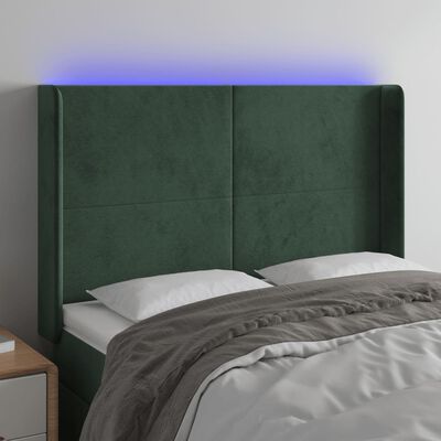 vidaXL Čelo postele s LED tmavozelené 147x16x118/128 cm zamat