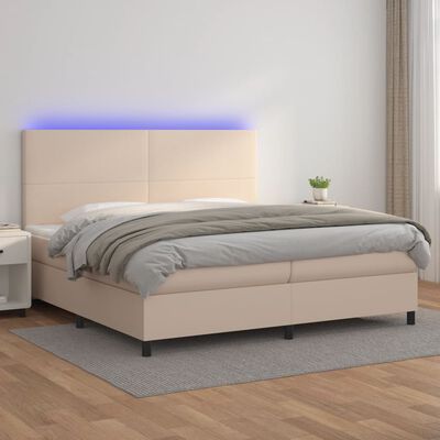 vidaXL Boxspring posteľ matrac a LED kapučínová 200x200 cm umelá koža