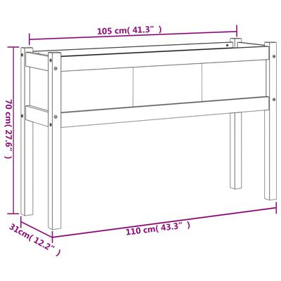 vidaXL Záhradný kvetináč s nohami 110x31x70 cm masívna borovica