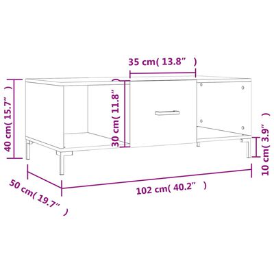 vidaXL Konferenčný stolík biely 102x50x40 cm kompozitné drevo