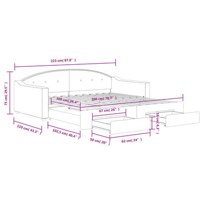 vidaXL Rozkladacia denná posteľ so zásuvkami čierna 100x200 cm látka