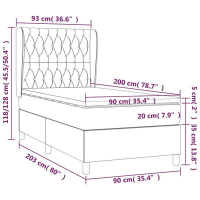 vidaXL Posteľný rám boxsping s matracom bledosivý 90x200 cm látka