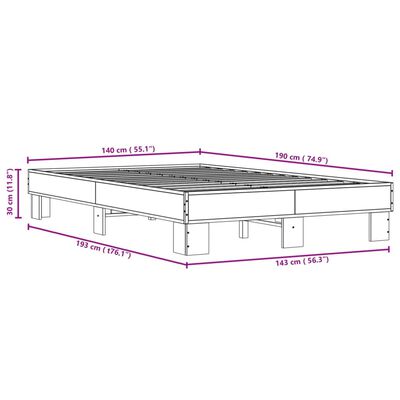 vidaXL Posteľný rám čierny 140x190 cm kompozitné drevo a kov