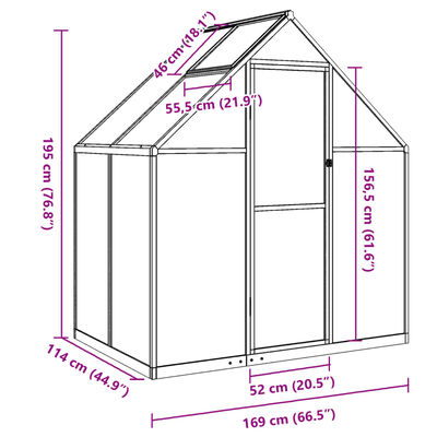 vidaXL Skleník s základovým rámom antracitový 169x114x195 cm hliník