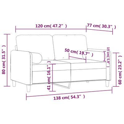 vidaXL 2-miestna pohovka s vankúšmi svetlosivá 120 cm zamat