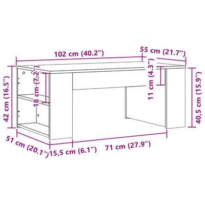 vidaXL Konferenčný stolík hnedý dub 105x55x42 cm kompozitné drevo