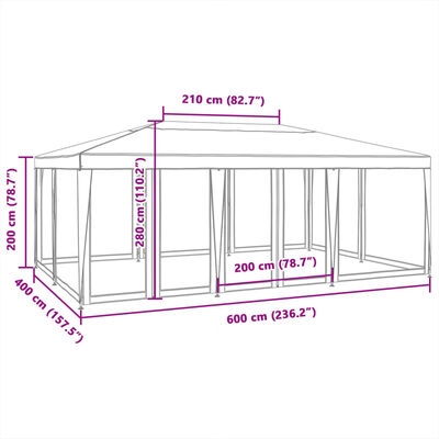 vidaXL Párty stan so 10 sieťkovanými bočnými stenami biely 6x4 m HDPE