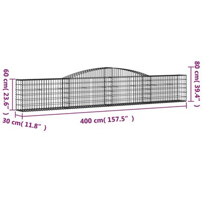 vidaXL Oblúkový gabionový kôš 15 ks 400x30x60/80 cm pozinkované železo