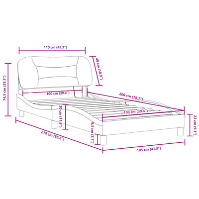 vidaXL Posteľný rám s LED svetlami, čierno biely 100x200cm, umelá koža