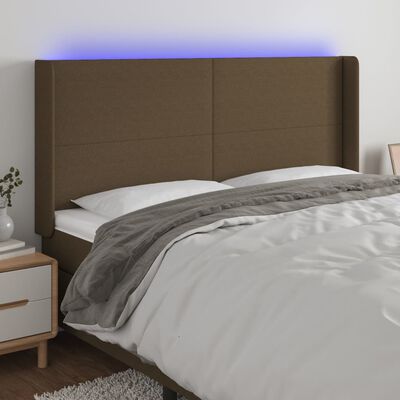 vidaXL Čelo postele s LED tmavohendé 183x16x118/128 cm látka