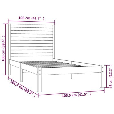 vidaXL Posteľný rám biely masívne drevo 100x200 cm