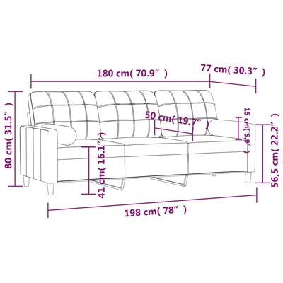 vidaXL 3-miestna pohovka s vankúšmi vínovočervená 180 cm látka