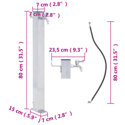 vidaXL Záhradný vodný stĺpik 80 cm nehrdzavejúca oceľ štvorcový