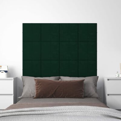 vidaXL Nástenné panely 12 ks tmavozelené 30x30 cm zamat 1,08 m²