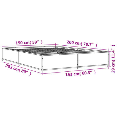 vidaXL Posteľný rám dymový dub 150x200 cm kompozitné drevo a kov