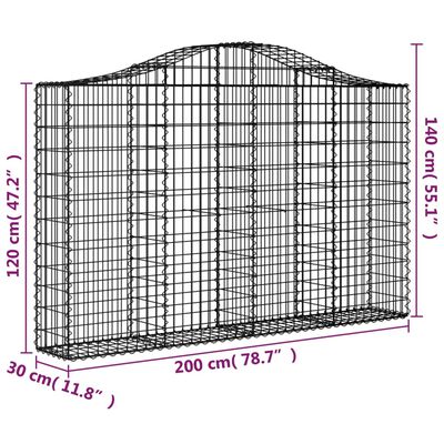 vidaXL Oblúkové gabionové koše 8 ks 200x30x120/140 cm pozink. železo